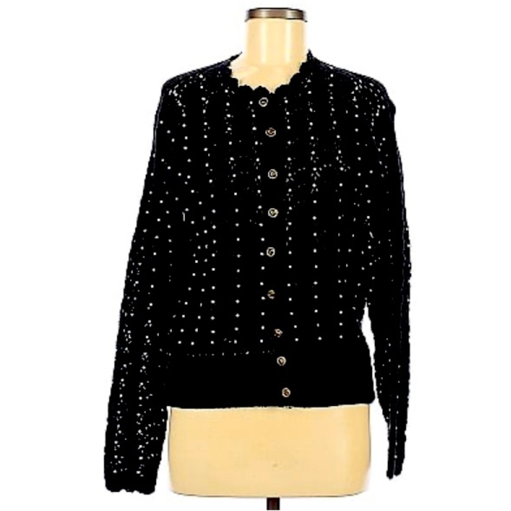 Marisa Christina Hand-knitted Cardigan Sweater, Black w/ Pearl Accents, Sz M